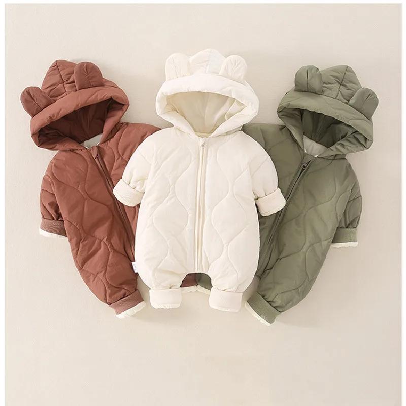 

2021 New Winter Baby Clothing Fur Lining Toddler Girls And Boys Rompers Bear Suit Infant Outfit