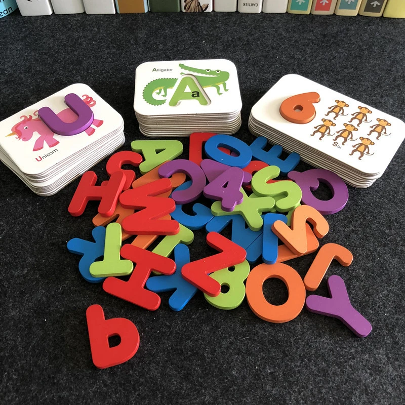 

New Montessori Early Educational Wooden Children Toys Digital Alphabet Cognitive Learning Matching Board Puzzles Toys for Kids