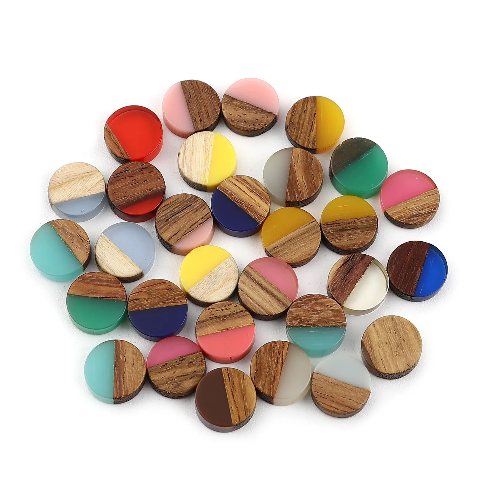

10 PCs Resin & Wood Effect Resin Dome Seals Cabochon For Jewelry Craft Filling Round At Random Color 10mm Dia.