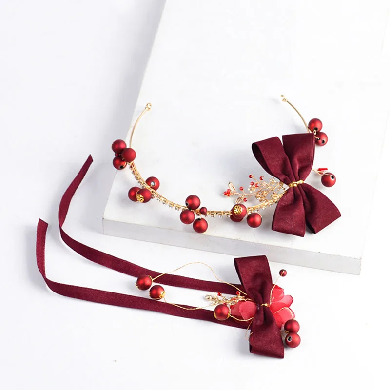 Винтажный бордовый тканевый цветок повязка на голову аксессуары для волос