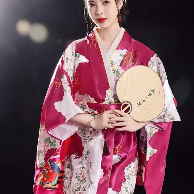 

Женское кимоно с Оби, японское юката, одежда для выступлений на сцене, Женский костюм для косплея, кардиган с принтом хаори