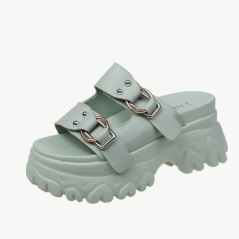 

Flat Shoes Female Ladies' Slippers Luxury Slides Platform Slipers Women Heeled Mules Designer 2021 High Summer PU Slippers Women