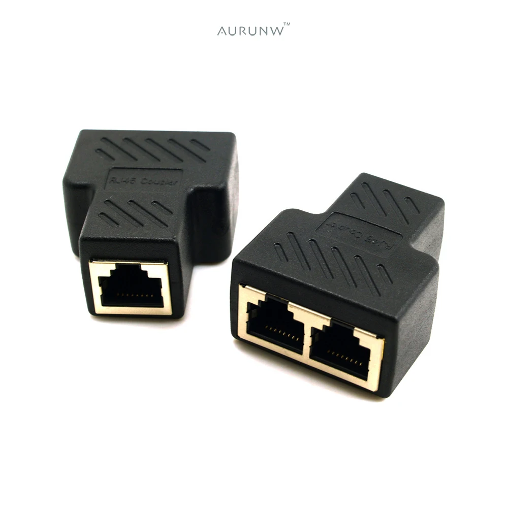 

AURUNW 2pcs 1 to 2 Ways Ethernet RJ45 Female Cable Splitter Adapter Connector for Router PC Laptop IP Camera TV Box