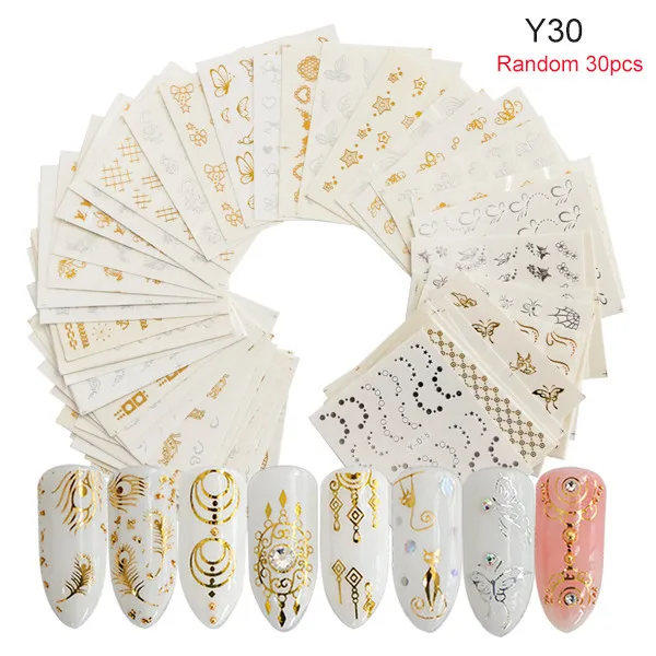 Y30 30pcs Набор наклеек для ногтей переводные наклейки для воды смешанный дизайн цветок животное слайдер для маникюра ногтей украшение татуировки Советы LA830 - Цвет: Y30 30pcs