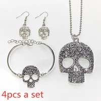 4pcs set punk hip hop handmade skull gorgeous necklace bracelet earrings jewelry gift for best friends lover wholesale