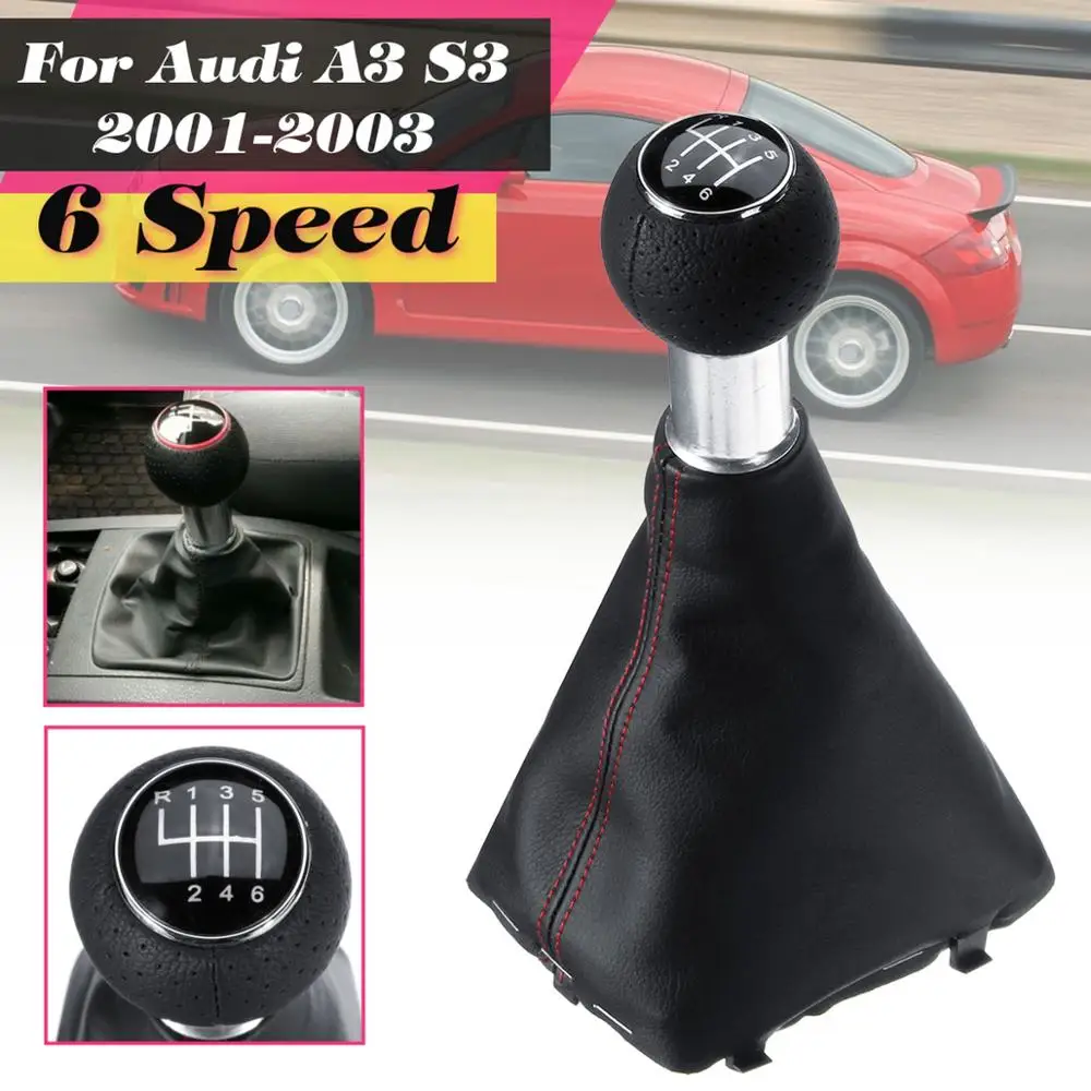 6 speed a2 Для Audi A3 S3 2001 2002 2003 5 6 скоростей кожа 12 мм ручка переключения рулевого механизма автомобиля рукоять рычага гетры уровень загрузки красный стежок - Название цвета: 6 speed a2