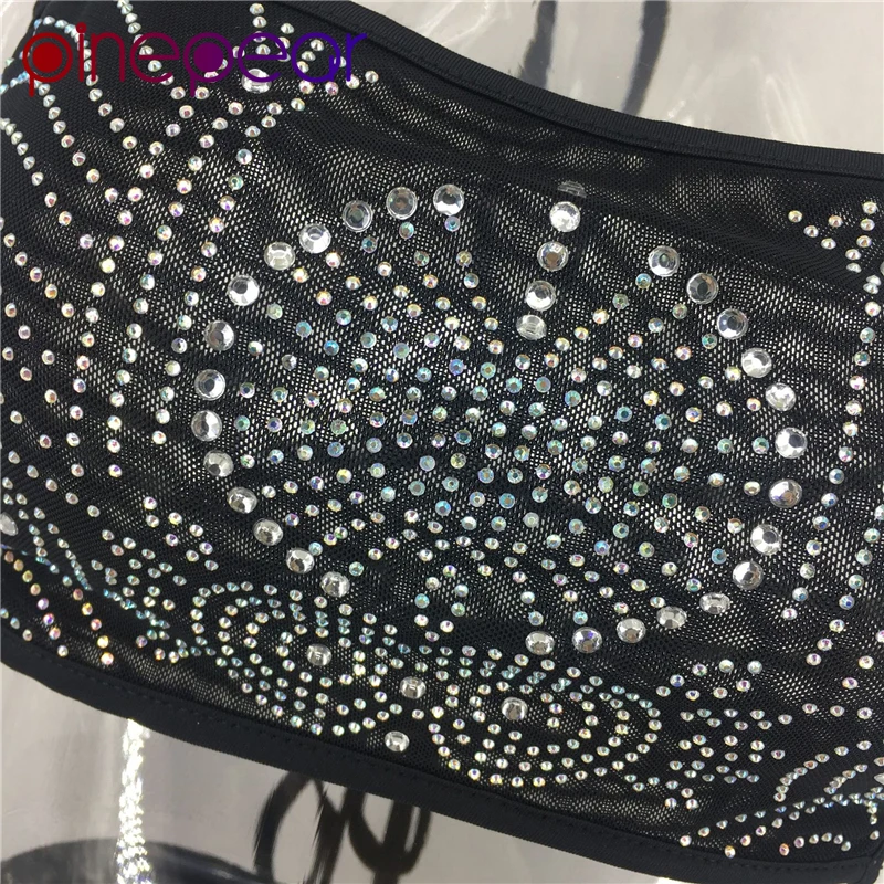 

PinePear Glitter Diamond 2 Piece Set Women Two Piece Outfits Rhinestone Mesh See Through Sexy Night Club Wear 2020 Dropshipping