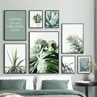 Картина с зелеными растениями для домашнего декора, настенное художественное полотно, современный скандинавский кактус, плакаты и принты листья для гостиной