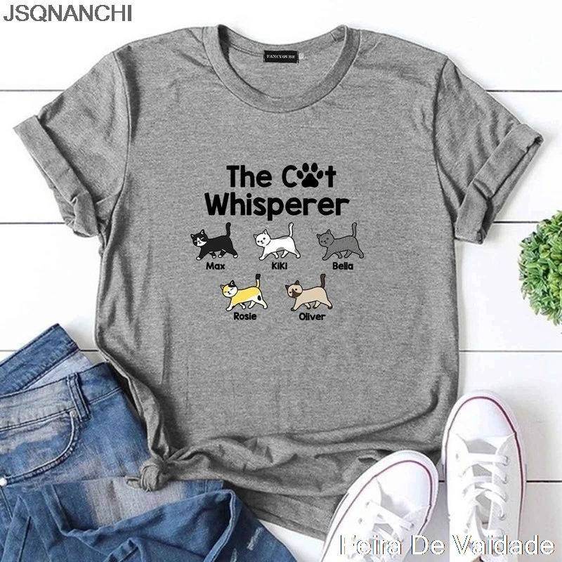 

Cat Printing T-shirts Women Summer Graphic Tees Funny Shirts For Woman Tshirts Loose Crew Neck O-neckBlack Tees Harajuku Tops