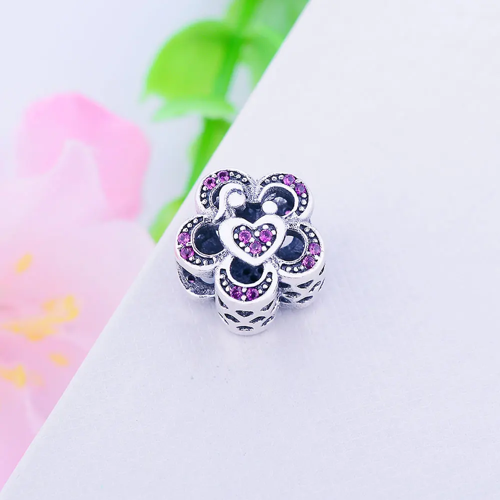 Высокое качество 925 серебро сердце Очаровательные бусы с красными ЧР подходят к