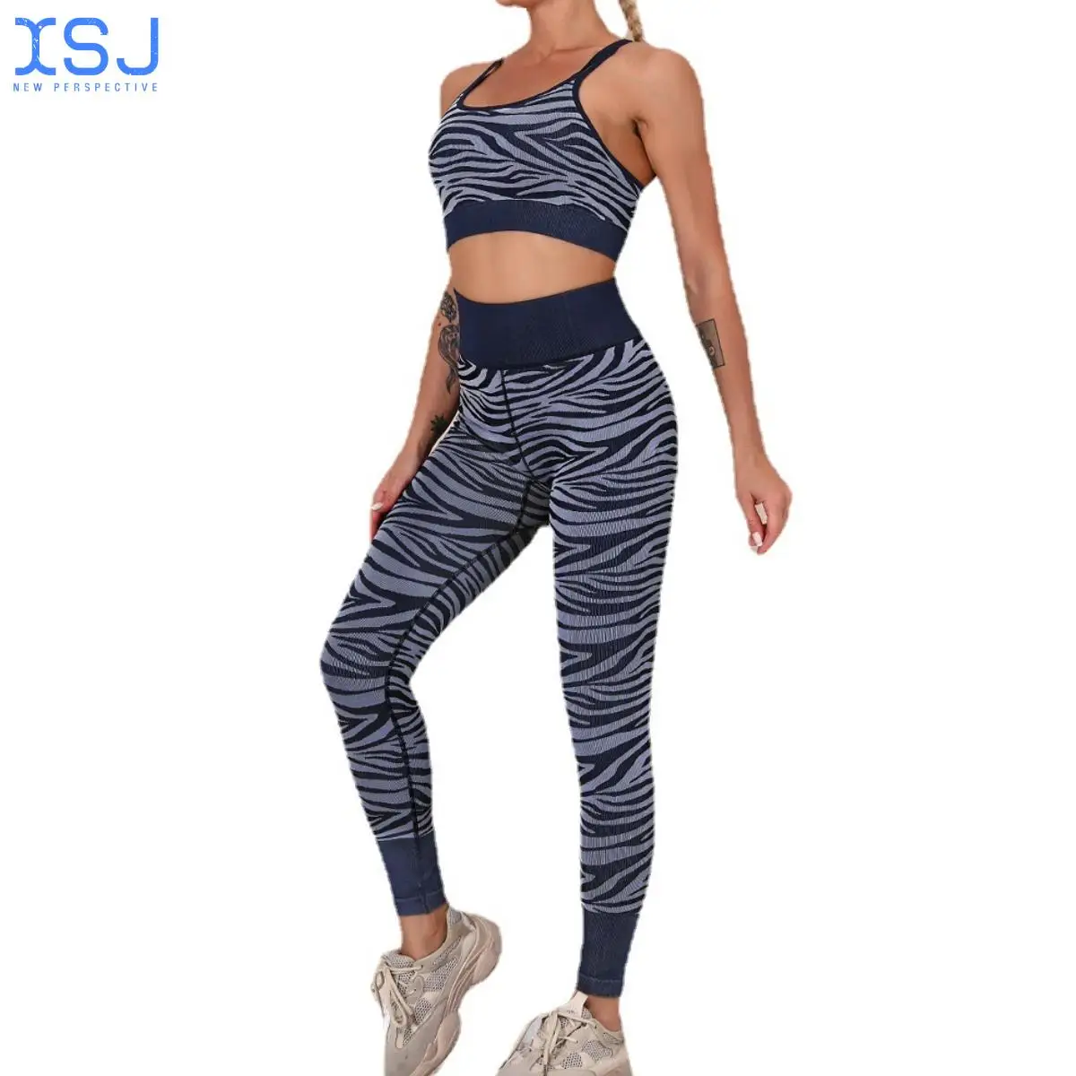 

Leopard Print Tight Yoga Wear Women's Seamless Knitted Sexy Bra and Pants Suit Moisture Wicking Nylon Sports Trend Suit