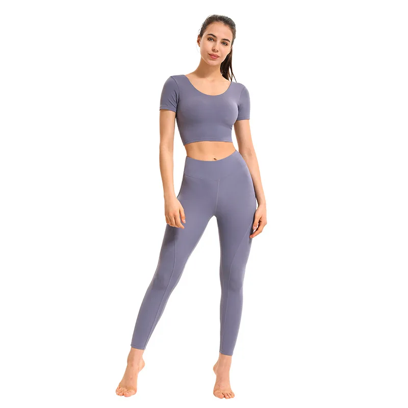 

Women 2pcs Seamless Yoga Set Sport Suit Gymwear Workout Clothes Short Sleeve Gym Crop Top High Waist Legging Fitness Sports Wear