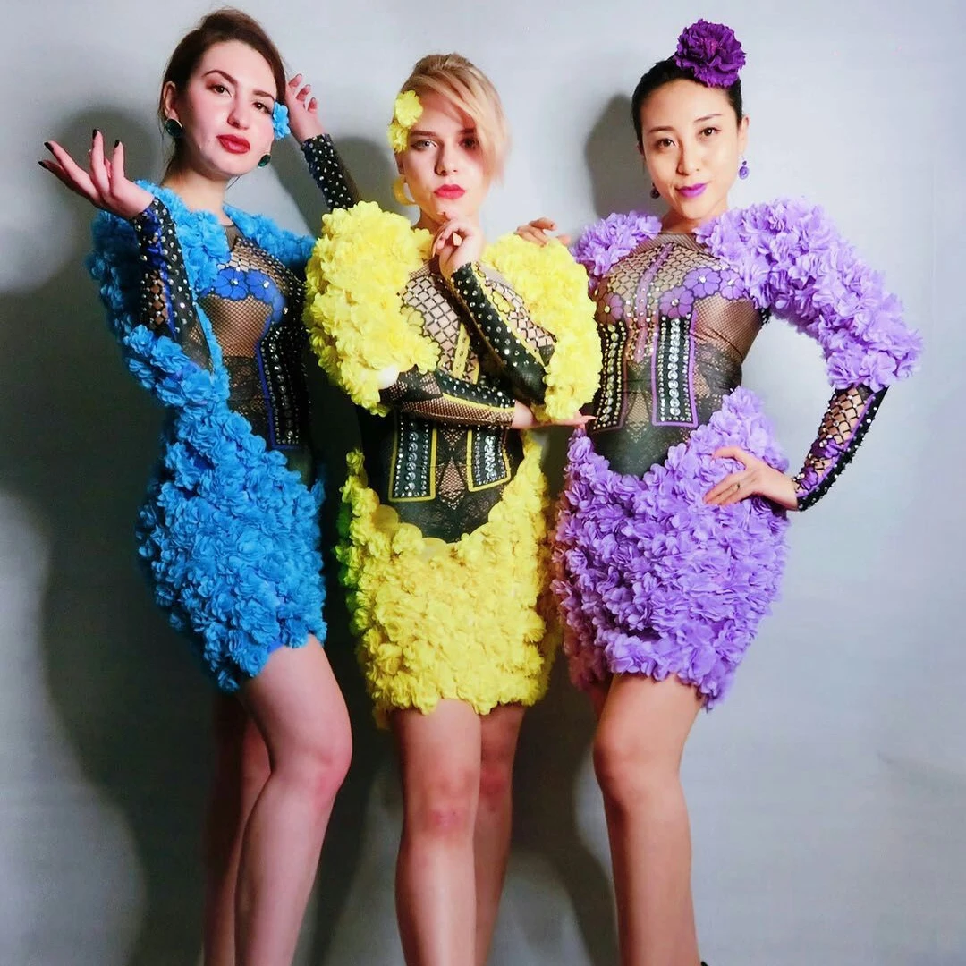 Блестящее платье в виде Розы костюм певицы для выступления на сцене одежда