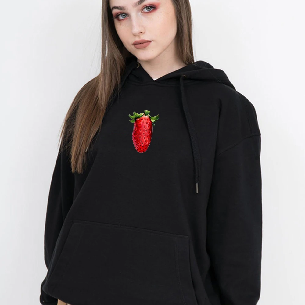 

Strawberry Cartoon Graphics Print Crop Hoodies Sweatshirts Warm Kawaii Fresh Vitality Women's Jacket Riverdale Streetwear Kpop