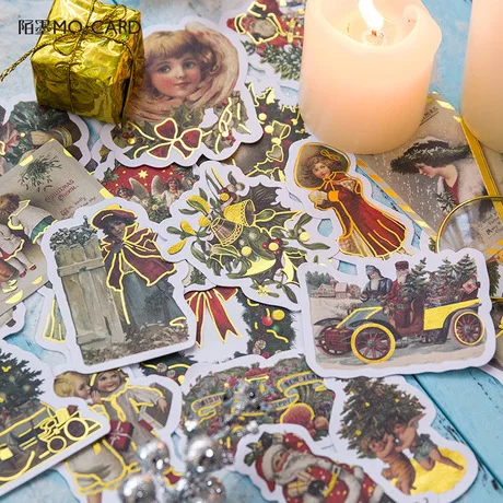 

24 Pcs Retro Merry Christmas Angel blessing Decorative Golden Stickers Scrapbooking Label Diary Album Phone Journal Planner