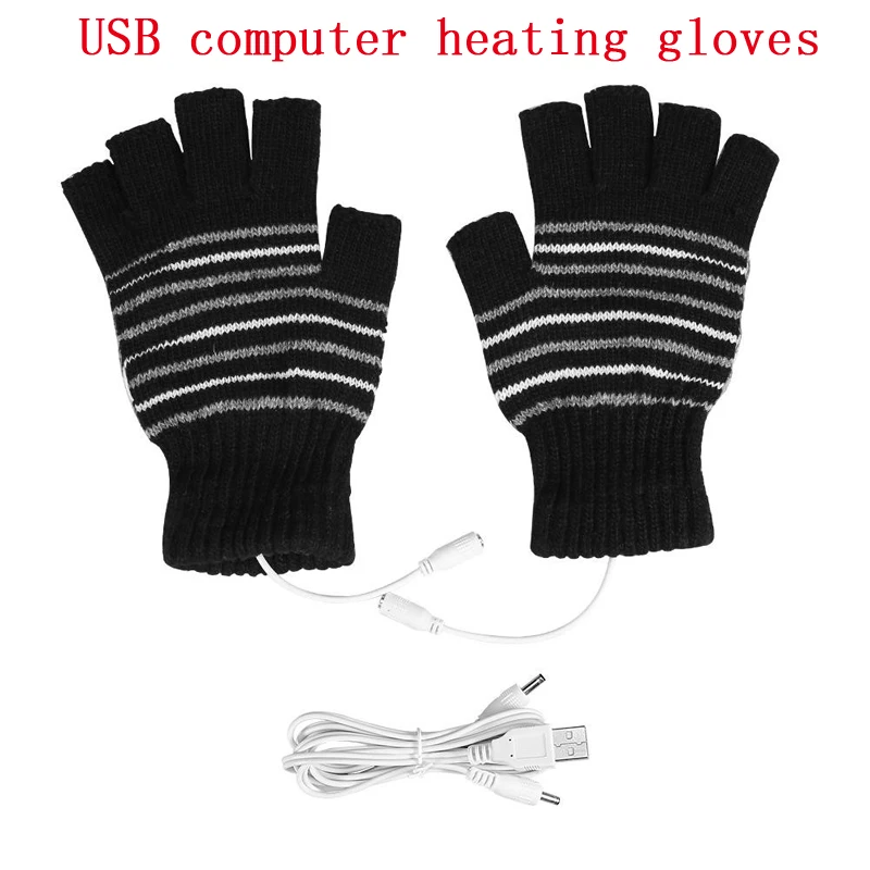 USB black Зимние USB грелки для рук, электрические тепловые перчатки, перезаряжаемая батарея, перчатки с подогревом, перчатки для велоспорта, мотоцикла, велосипеда, лыжные перчатки унисекс - Цвет: USB black