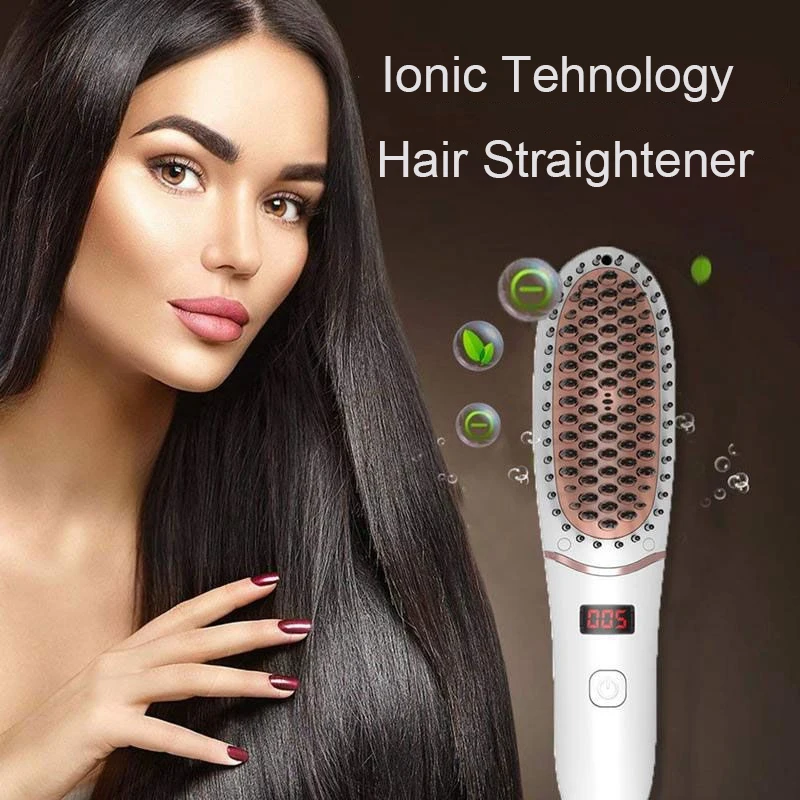 Modelo de Pente de Cabelo Escova de Alisamento de Cabelo Led para Homem Novo Elétrico Masculino Modelador Display Barba Grooming Escova 2022