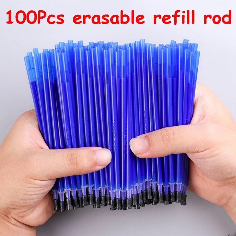 100Pcs/Set Erasable Gel Pen 0.5mm Erasable Pen Refill Rod Blue Black Ink Washable Handle For School Stationery Office Writing