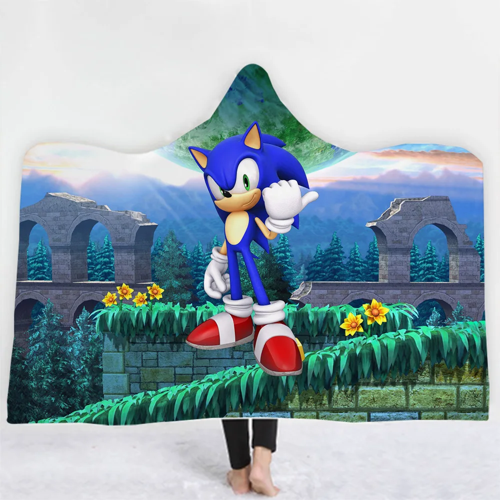 

Sonic characters pattern Character Hooded Blanket Adult colorful child Sherpa Fleece Wearable Blanket Microfiber Bedding style-4
