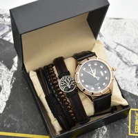 fashion mens watches with bracelets top brand business quartz watch leather waterproof luminous wirstwatch set gift box for men