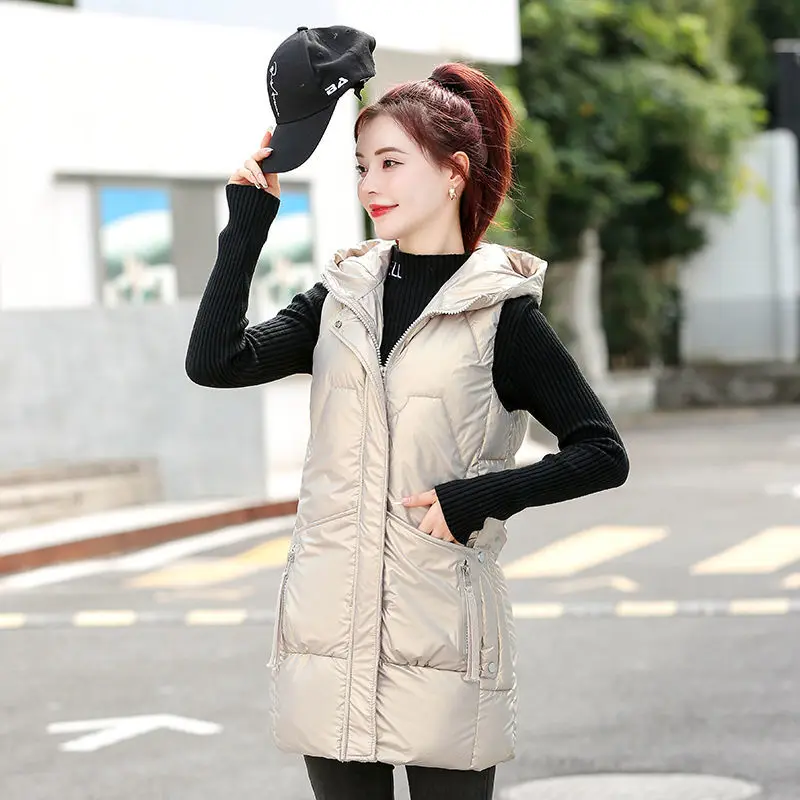 

Women 2023 Autumn Winter Sleeveless Vest Warm Down Cotton Padded Jacket Female Veste Sans Manche Femme Waistcoat X41