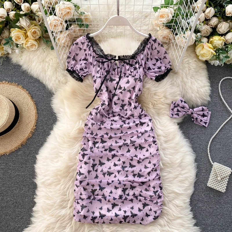 Женское винтажное пляжное платье с квадратным вырезом летнее облегающее мини