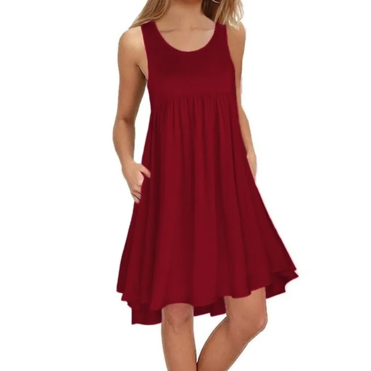 

Women Sundress Plus Size Sexy Sleeveless Tank Dress Summer Beach Casual Party solid Loose A-line Dresses Oversized Vestidos