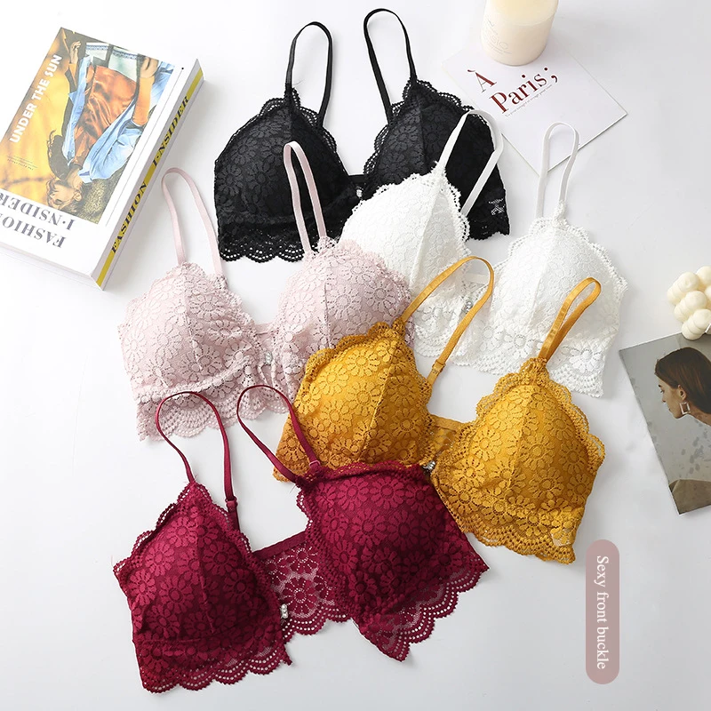 

Women's Underwear Lace Front Buckle Bras Sexy Lace Bra Wireless Seamless Bralette Gather Triangle Cup Beautiful Back Bralette