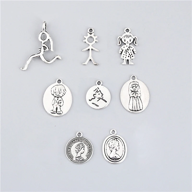 

10pcs Round Portrait Charms Silver Color Little Girl Pendant For DIY Making Necklace Bracelet Jewelry Supplies