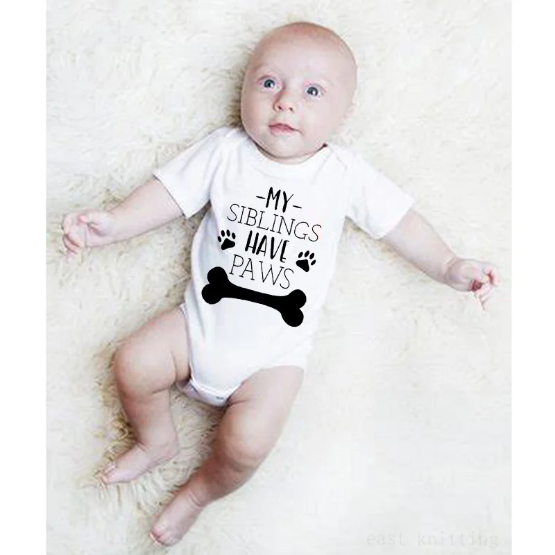 

Summer Toddler Newborn Baby Boy Girl Rompers Short Sleeve Bodysuit MY SIBLINGS HAVE PAWS Print Jumpsuit Outfits Clothes Playsuit