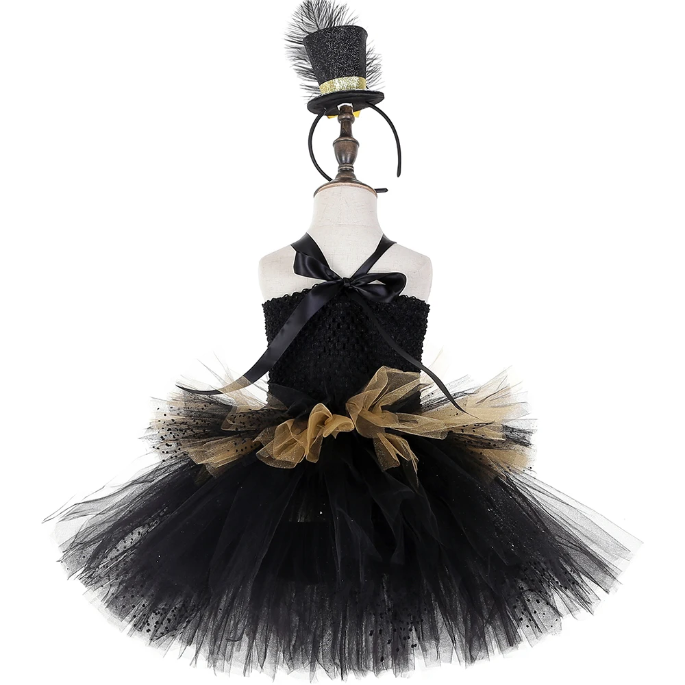 Платье-пачка черно-золотистого цвета для девочек Хэллоуина карнавала дня
