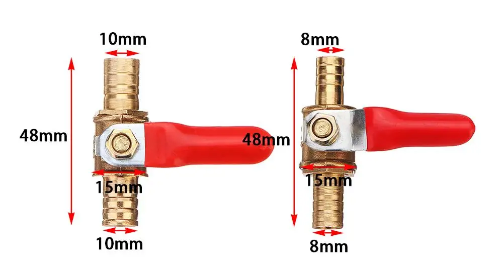 

8/10mm Hose Barb Inline Brass Shutoff Mini Ball Valve Pipe Fitting 180° Handle Water Gas Fuel Line