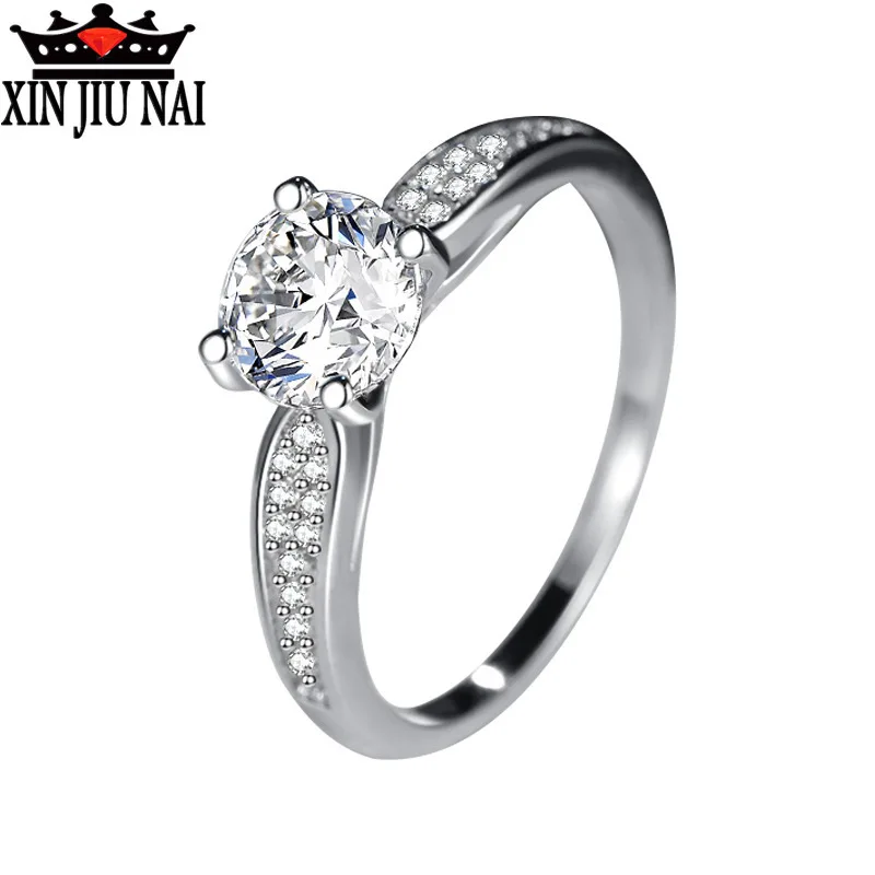 

925 sterling silver Platinum micro-diamond four-claw European and American mainstream women's ring princess crown carat diamond