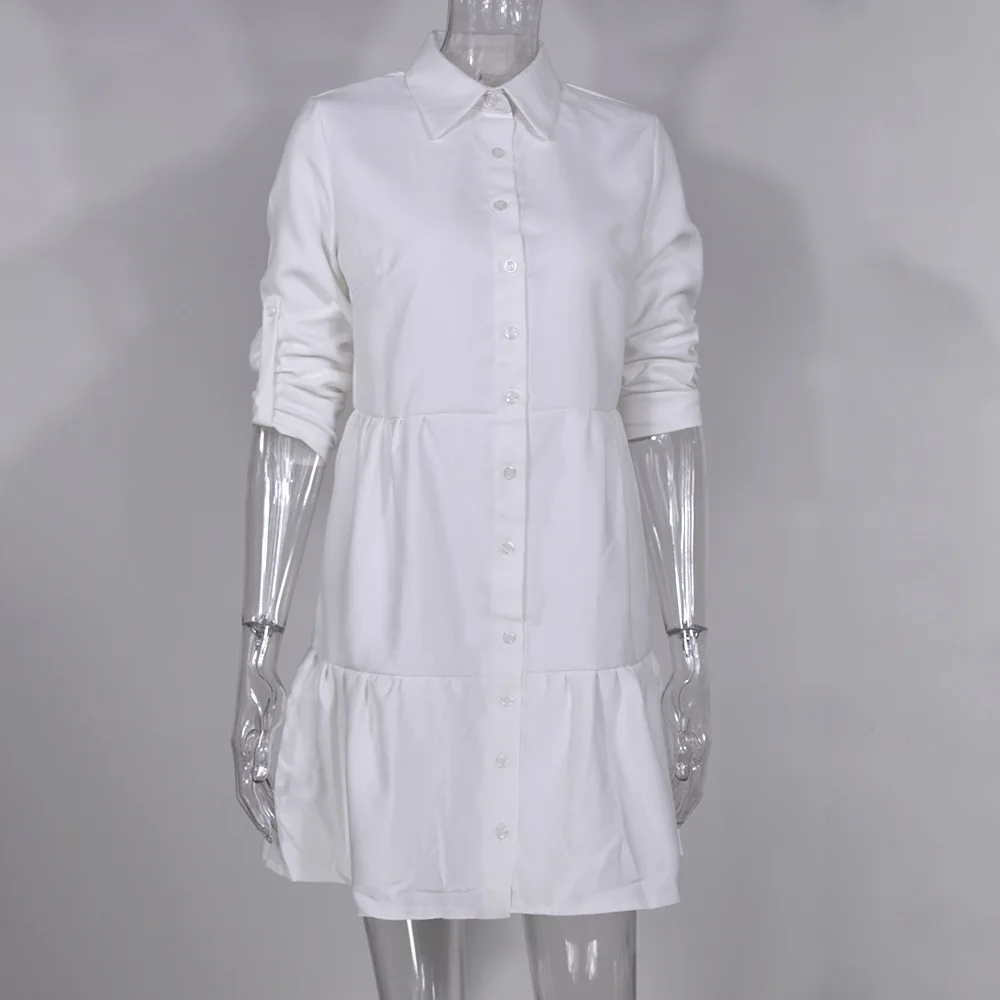 

New style lapel single-breasted shirt, women's dress, sleeves, solid color woven dress for women maxi dress gothic dress