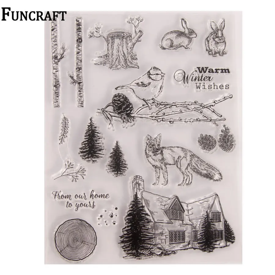 Милые Белка птица на ветке кролике дереве домике прозрачные штампы для