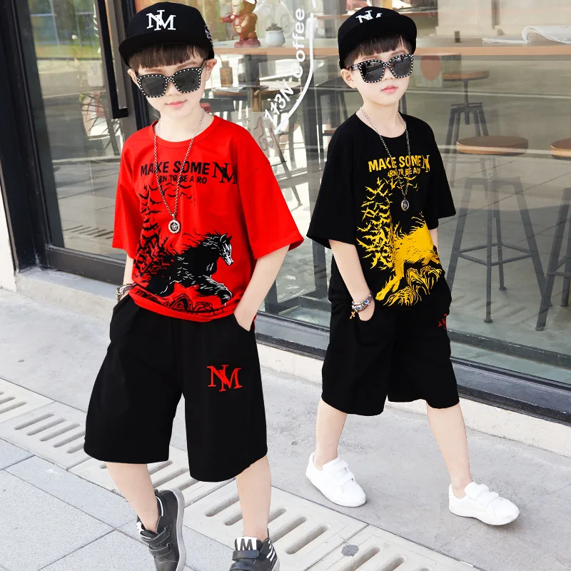 

Summer Boys Clothes Casual Children Clothing Sets Cotton Cartoon Short Sleeve T Shirt + Shorts Kids Sports Suit For Boys 3-14Yrs