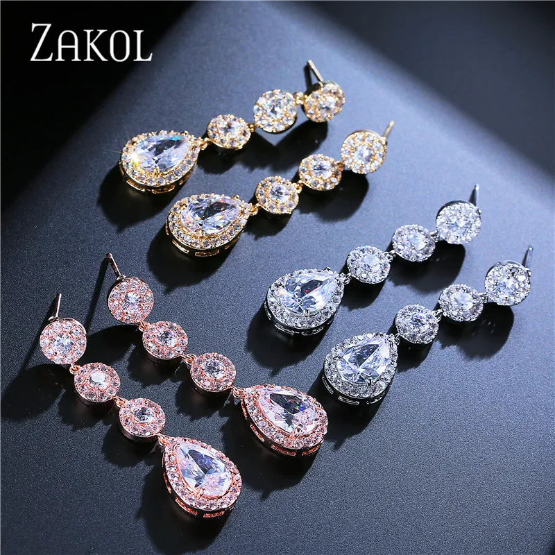 ZAKOL круглые свадебные ювелирные изделия роскошные белые капли воды кубический