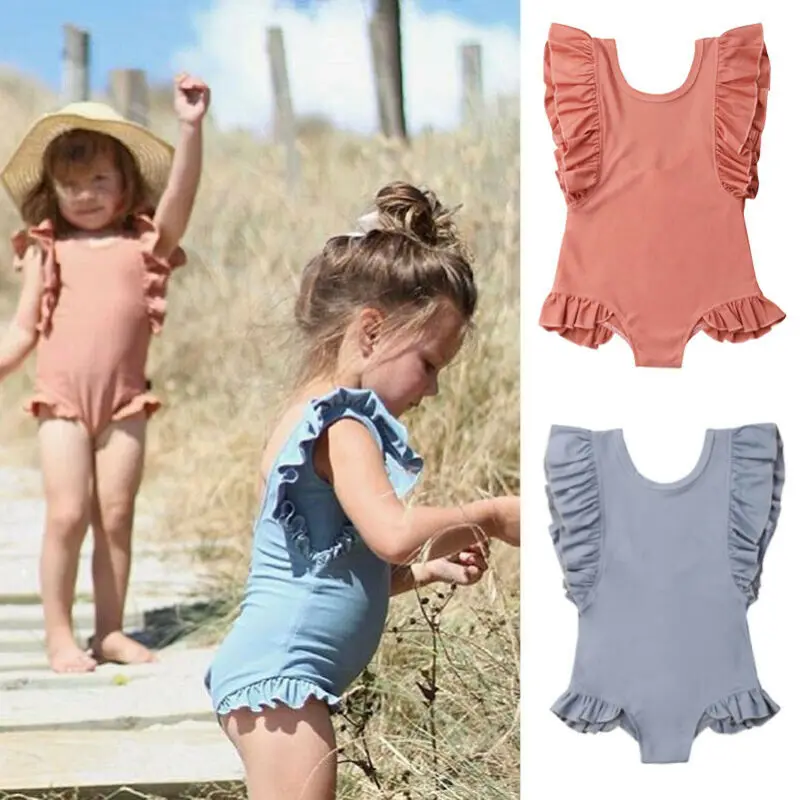 

Toddler Kids Baby Girl Soild Ruffle Swimwear Swimsuit Bathing Suit Beachwear