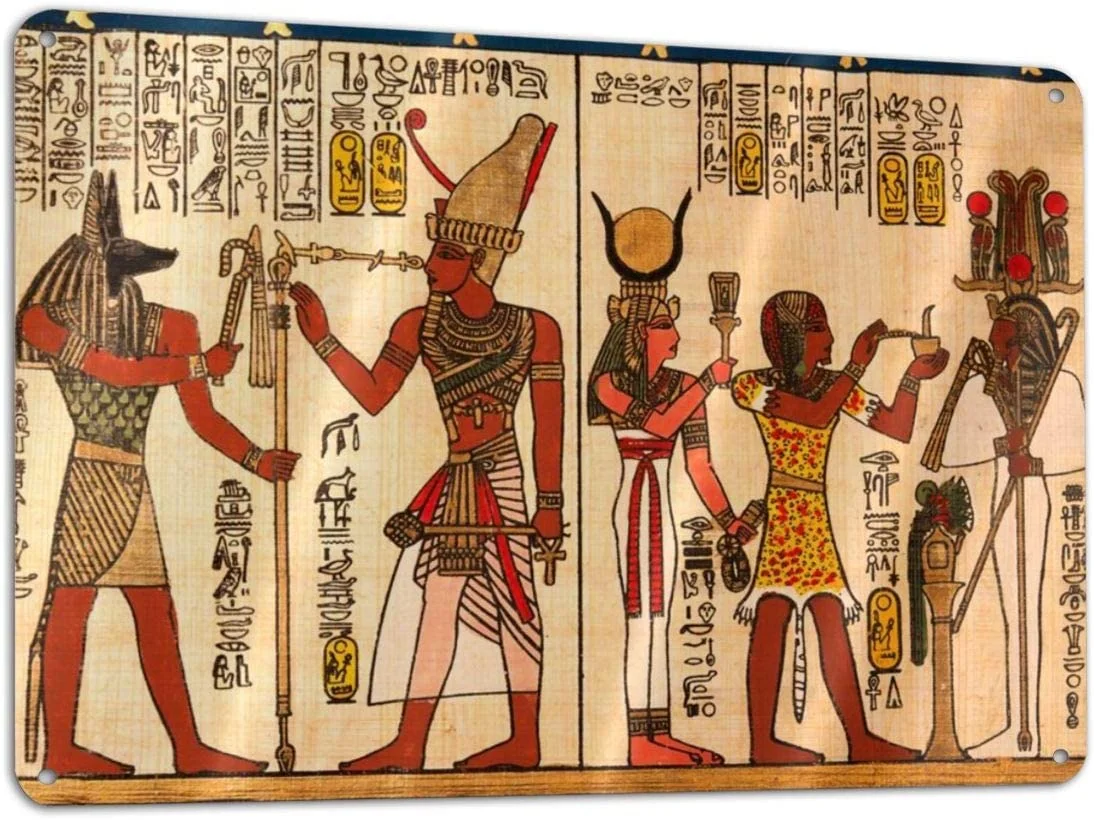 

Antique Hieroglyphs African Art Wall Decor, Vintage Aluminum Retro Metal Sign