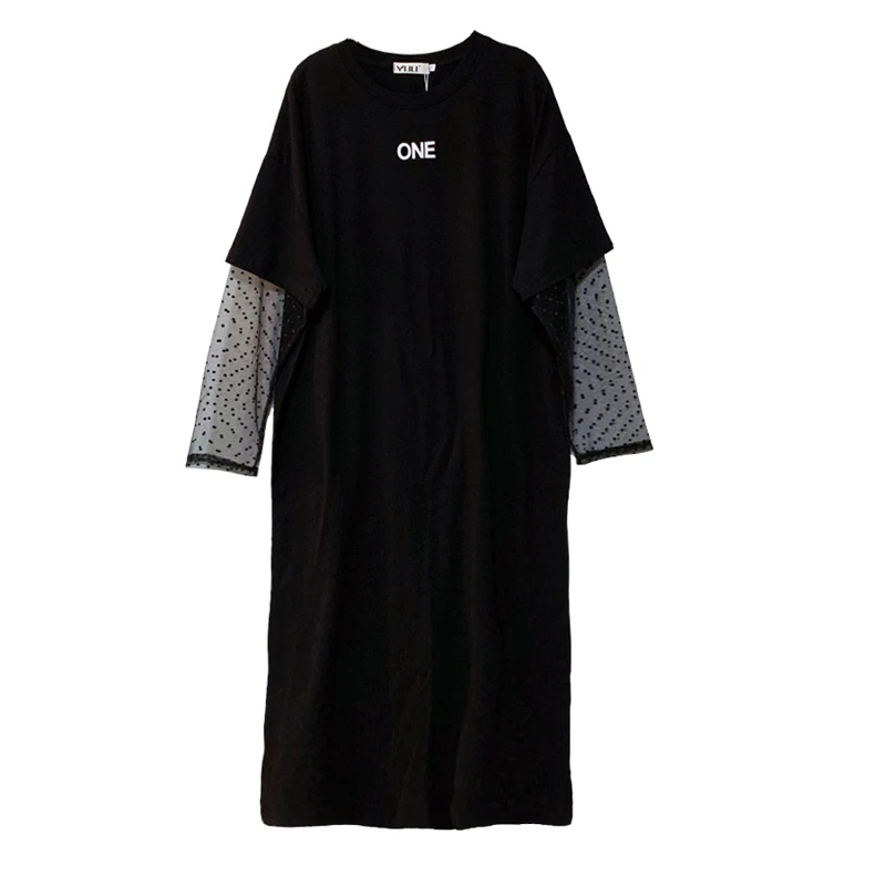 

NYFS 2021 New Spring Autumn Long Dress Loose Vintage Mesh long sleeves woman dress vestido de mujer Robe Elbise Woman Dress