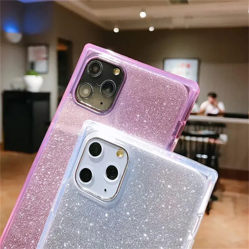 KJOEW Glitter Paper Square Solid Phone Case For iPhone 11 Pro XS Max 7 8 6 6s Plus X XR Shockproof Silicone Soft TPU Back Cover |