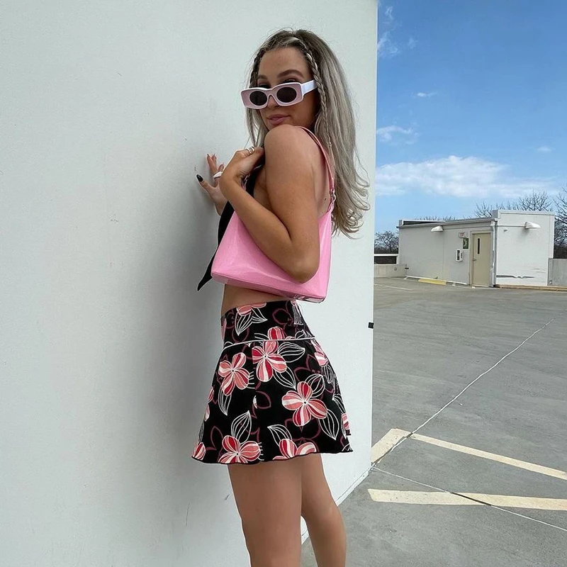 

Floral Printed Y2k Skirt Women Fashion Chic 2021Summer Casual High-Waisted A-Line Mini Skirts For Girls Party Holiday Beachwear