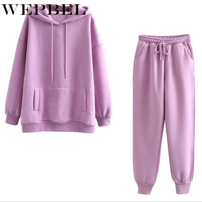 

WEPBEL Women Autumn Winter Plush Thick Tracksuit Ladies Hoodies + Sweatpants Two Piece Set Sport Streetwear Hooded Outfits