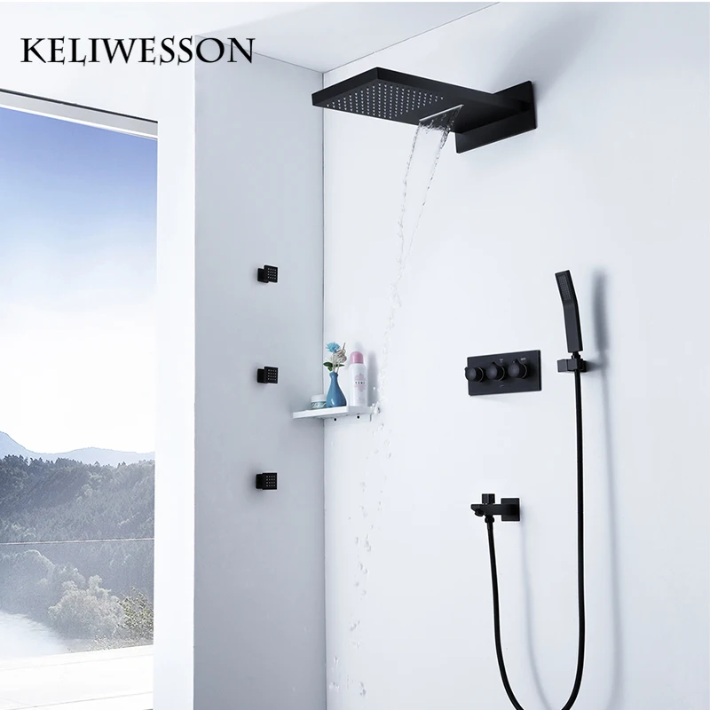 Черный массажный душ с дождевой насадкой смесители для душа латунный излив