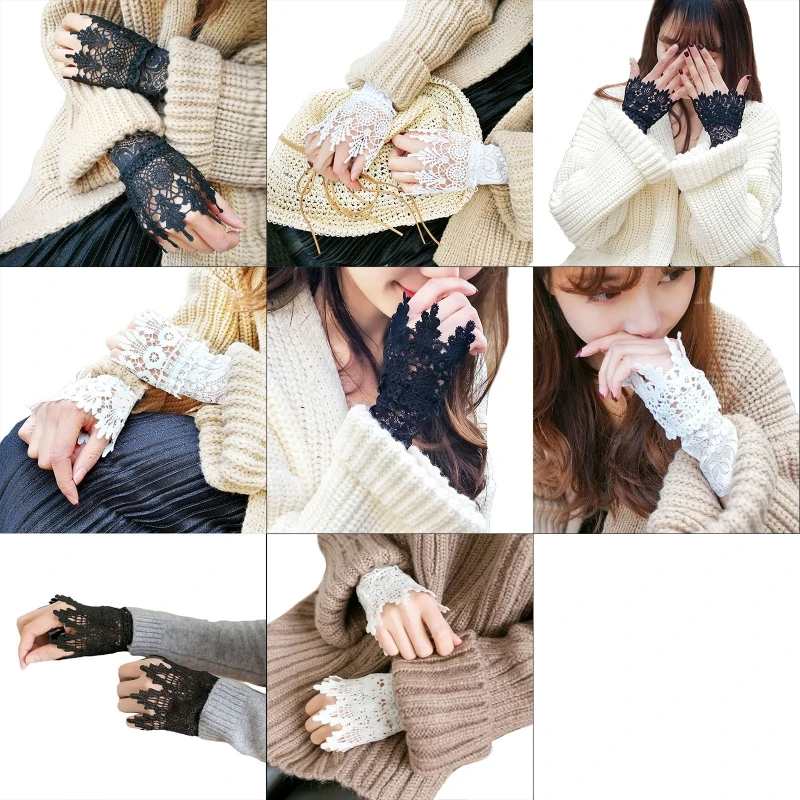 

Women Vintage Hollow Out Crochet Lace Wrist Cuffs Stretch Fake Sleeves Bracelet New 2021