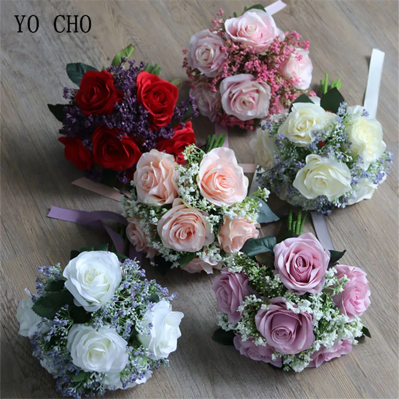 artificial roses babysbreath flowers bouquet silk gypsophila fake flowers wedding diy home table vase decoration faux flores free global shipping