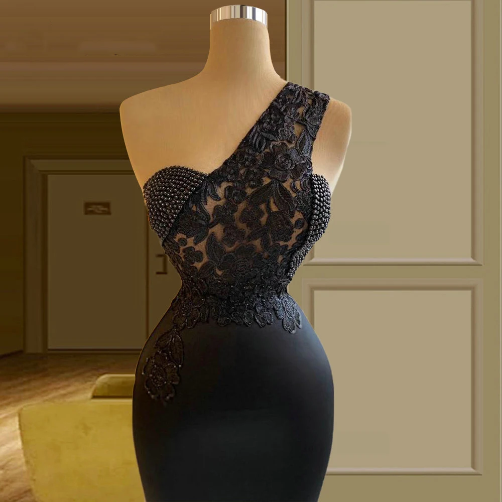 

YILIBER Evening dresses 2021 vintage vlack pearls long sleeves evening gowns beading prom dresses for women short dresses