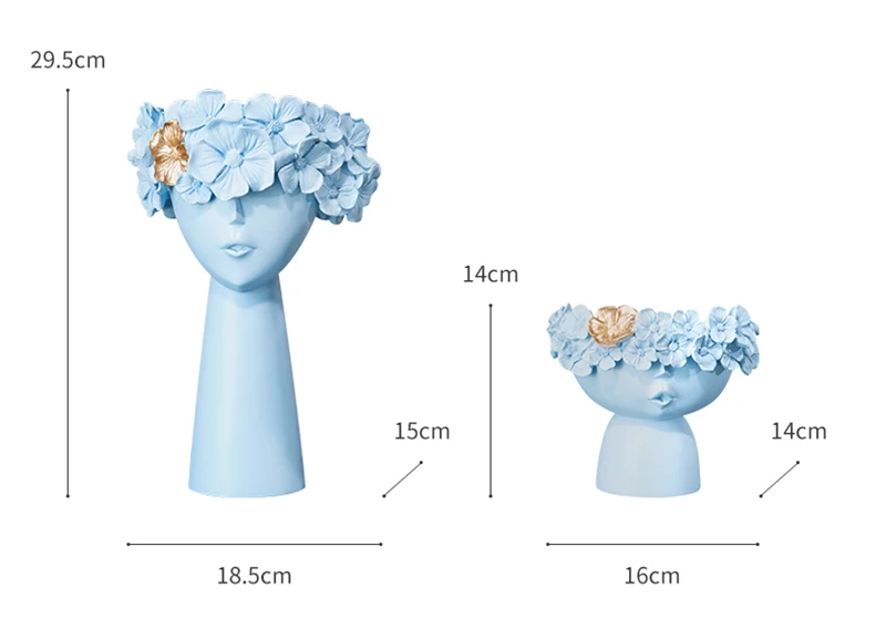 Nordic Creative Human Head Vase Sundries Storage Box Decorative Resin Vase Garden Sculpture Home Model Room Decoration Ornaments