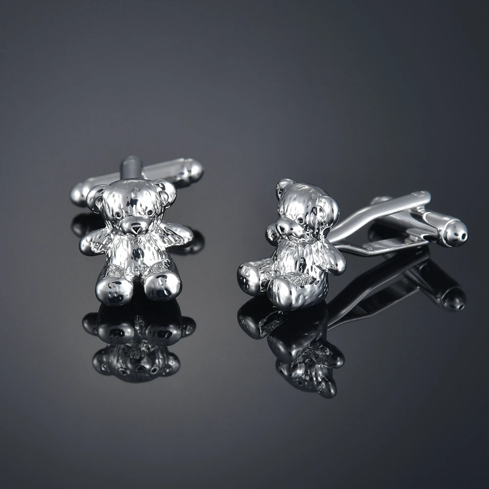 

High quality teddy bear's Cufflinks French long sleeve shirt with studs and Cufflinks
