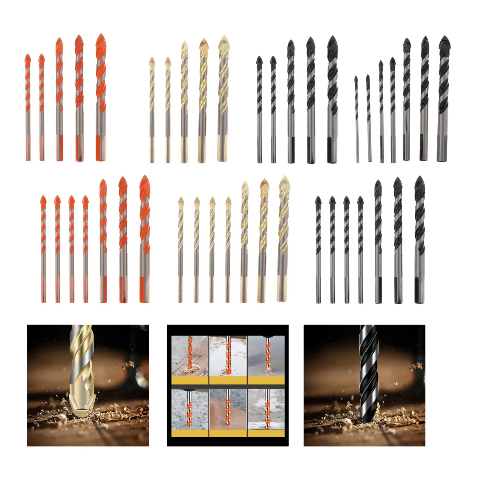 

Drill Bits Set for Tile Glass Ceramic Brick Wood, Drilling Bits with Triangle Handle, Tungsten Steel Alloy Tips